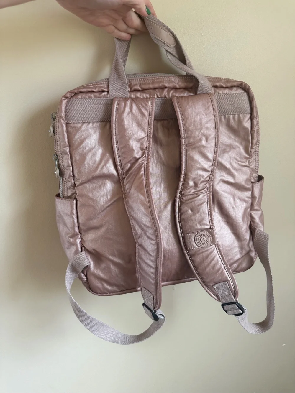 Kipling diaper bag metallic pink backpack